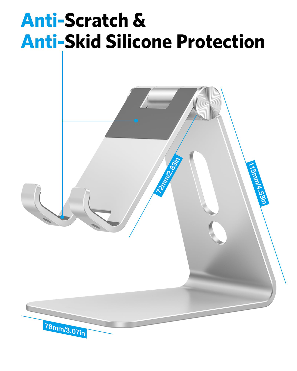 C2 Adjustable Aluminum Cell Phone Stand with Charging Cutout, Silver