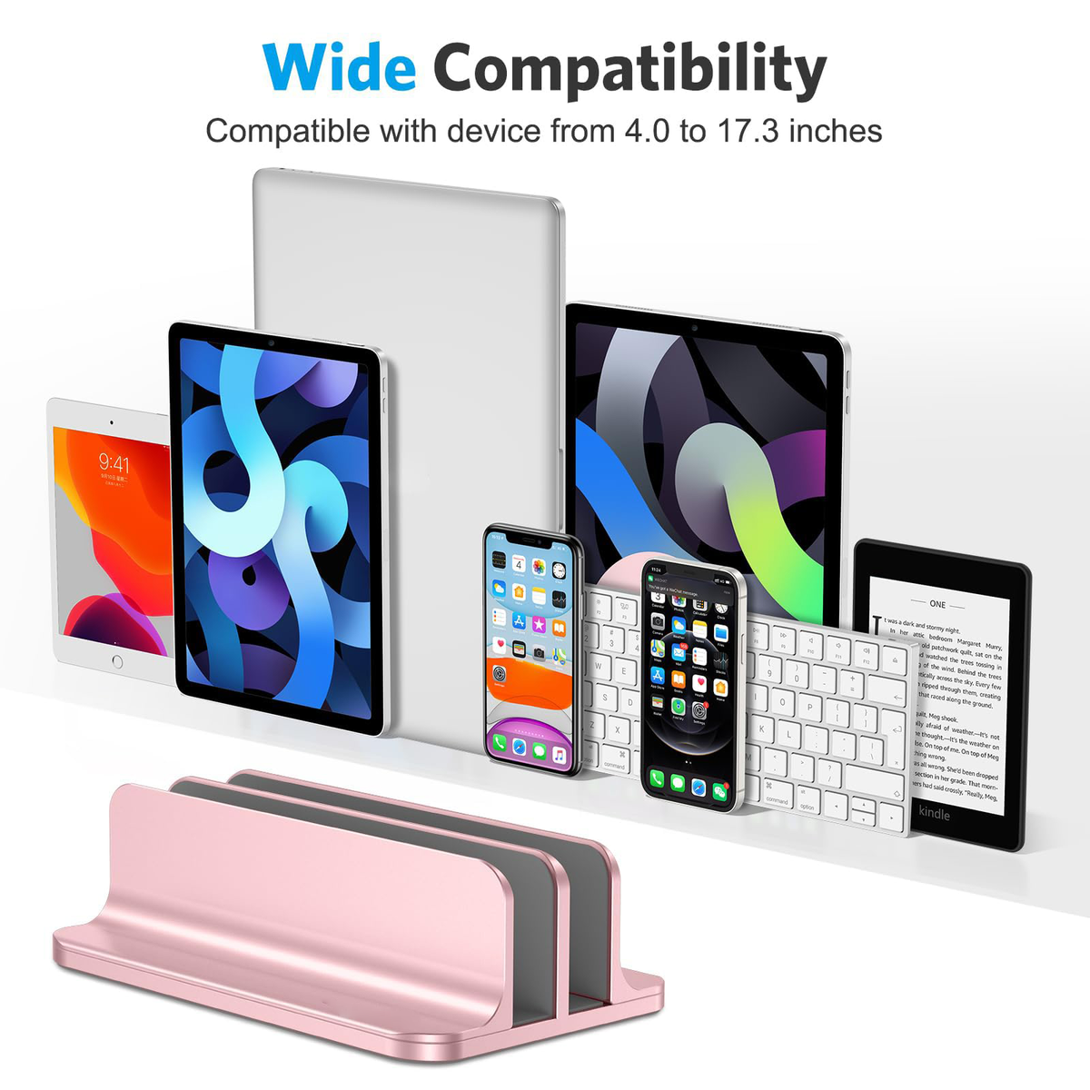 Dual Vertical Desk Laptop Stand Holder, Fits MacBook Air, Rose Gold