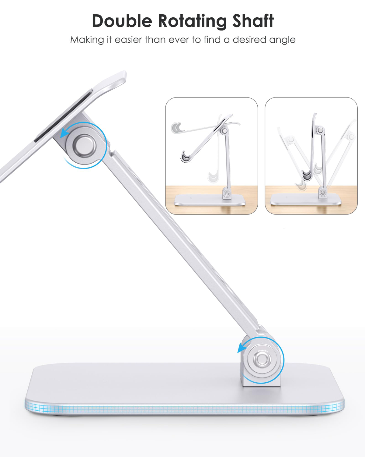T5 Foldable Tablet Stand, Heavy Adjustable Holder for iPad, Silver