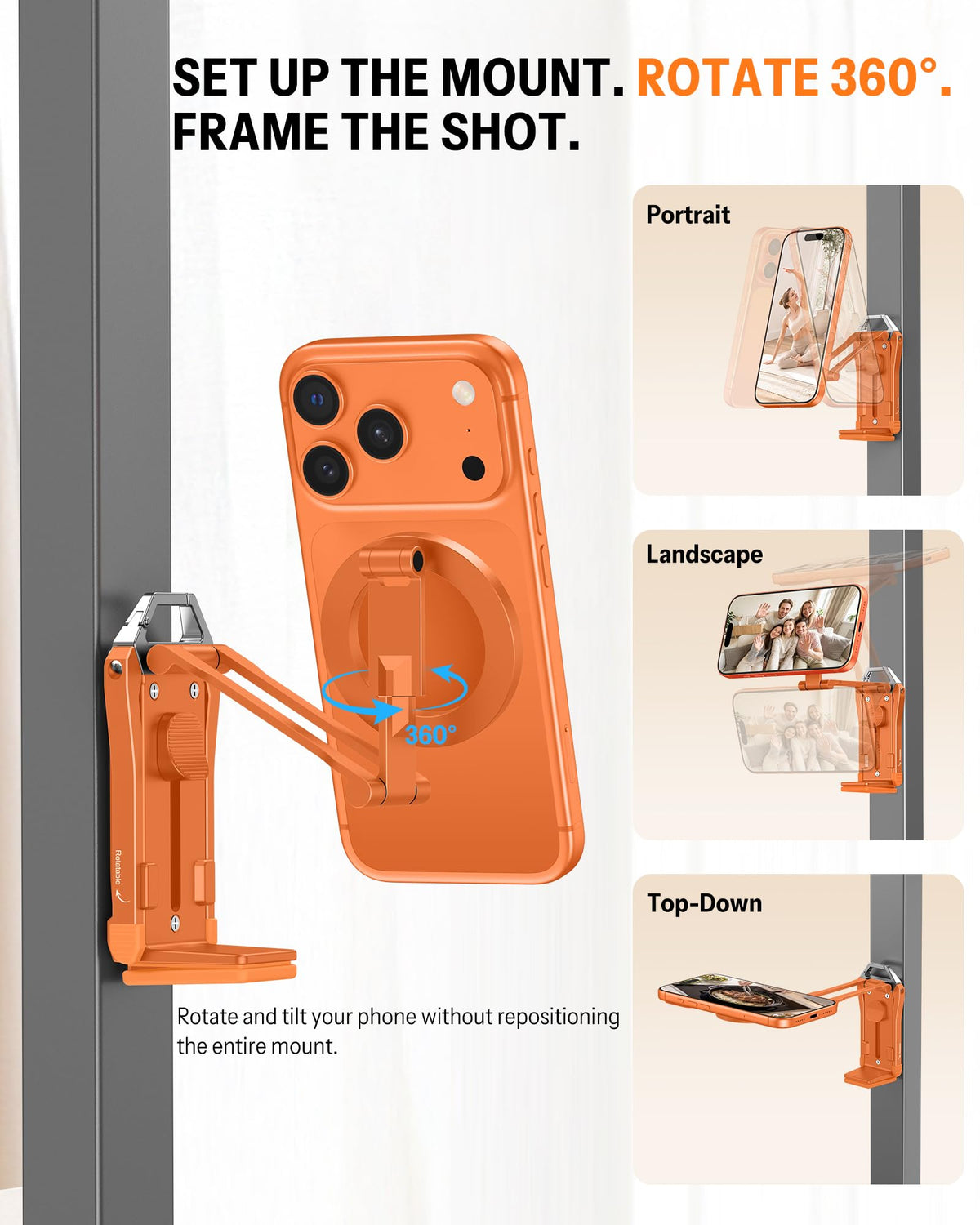 TP02 360°Rotating Adjustable Aluminum for MagSafe Tripod, Orange