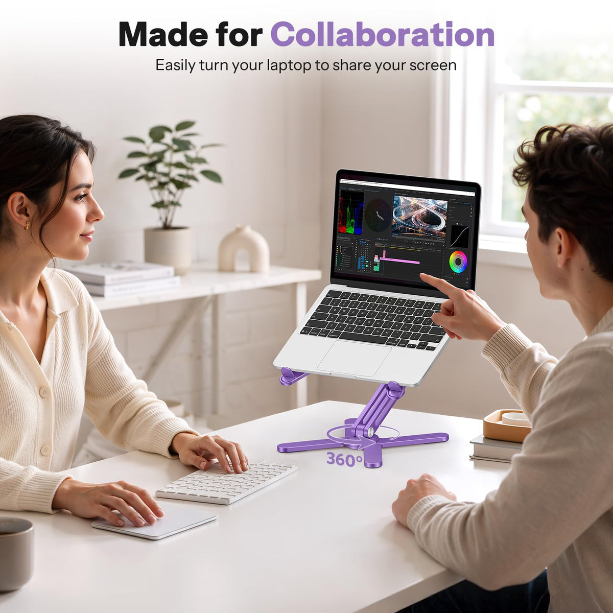 LA10 360° Rotating Laptop Stand Riser Foldable for Desk, Purple