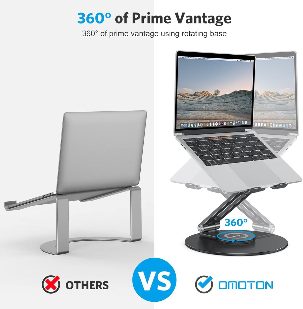 Adjustable Laptop Stand for Desk 360° Rotating Base up to 17" Black
