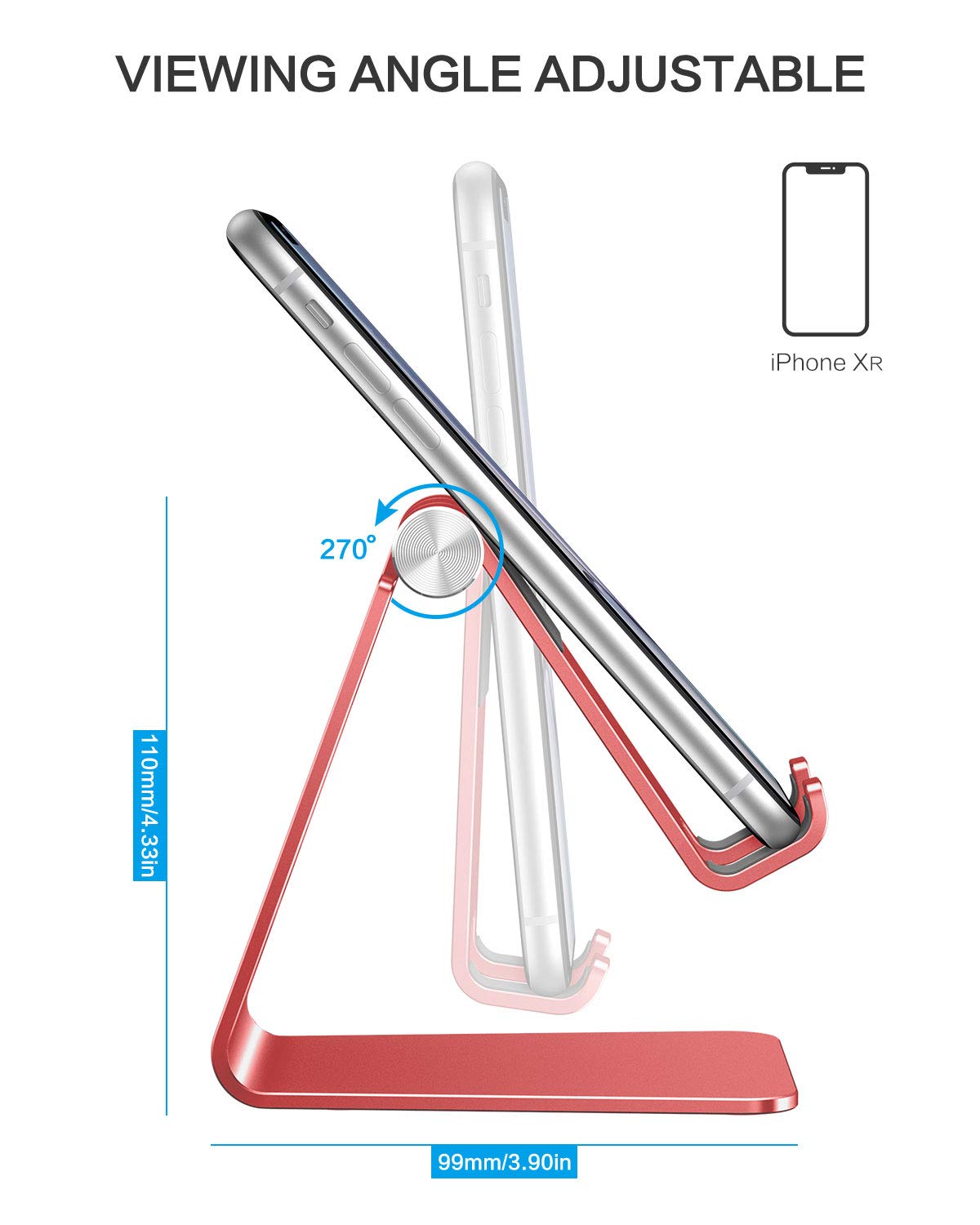 C2 Adjustable Aluminum Cell Phone Stand with Charging Cutout, Red