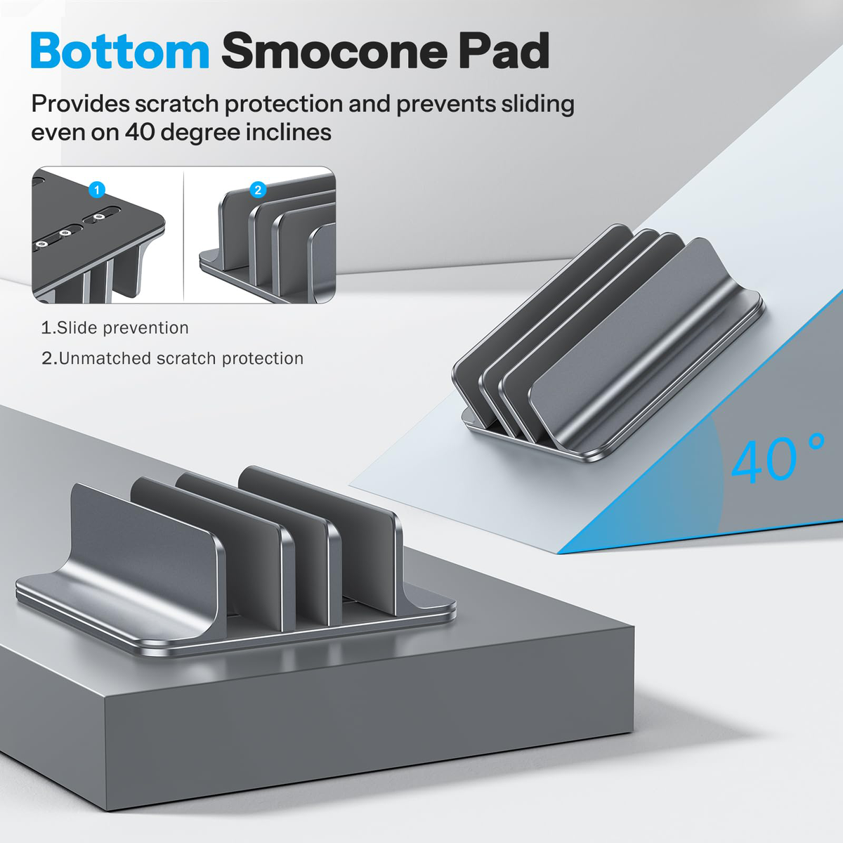 3-Slot Multiple Vertical Laptop Stand, Fits All MacBook, Grey