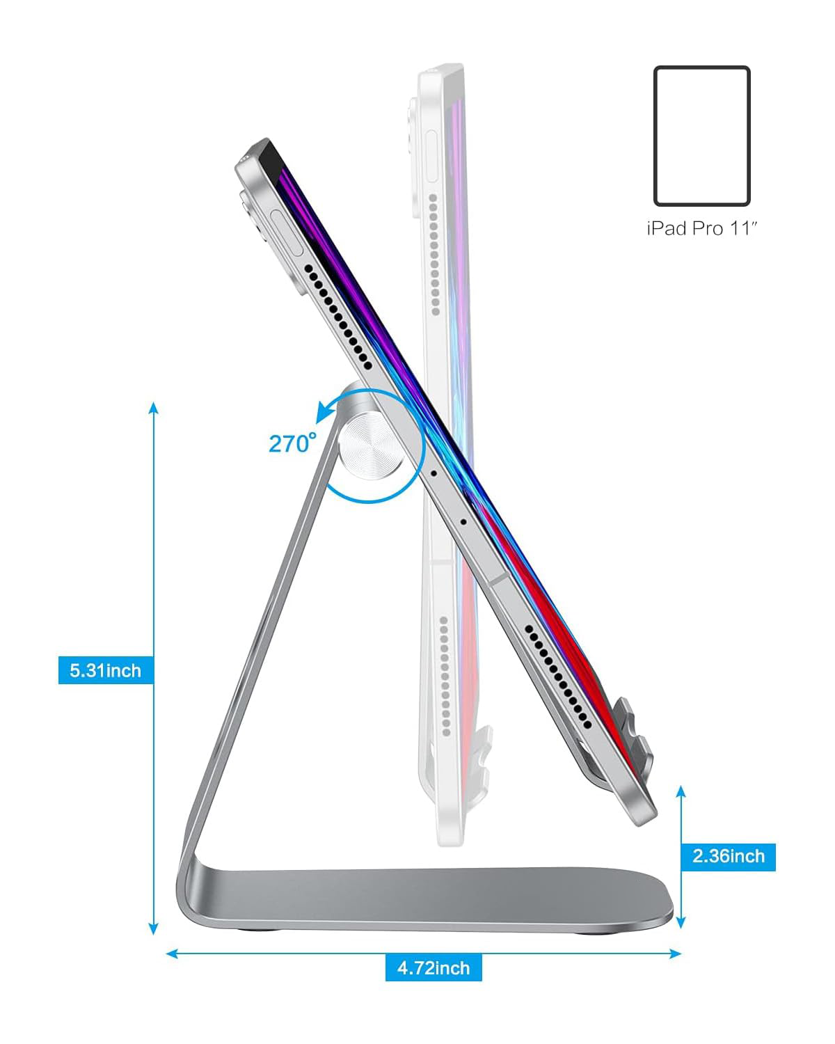 T1 Adjustable Tablet Stand for Desk, Aluminum Holder for iPad Grey