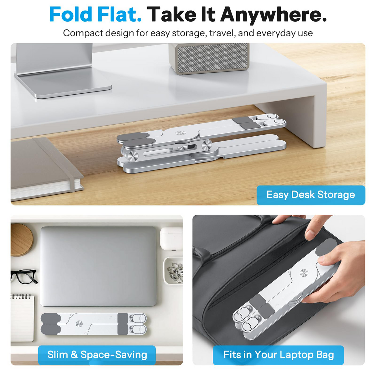 LA10 360° Rotating Laptop Stand Riser Foldable for Desk, Silver