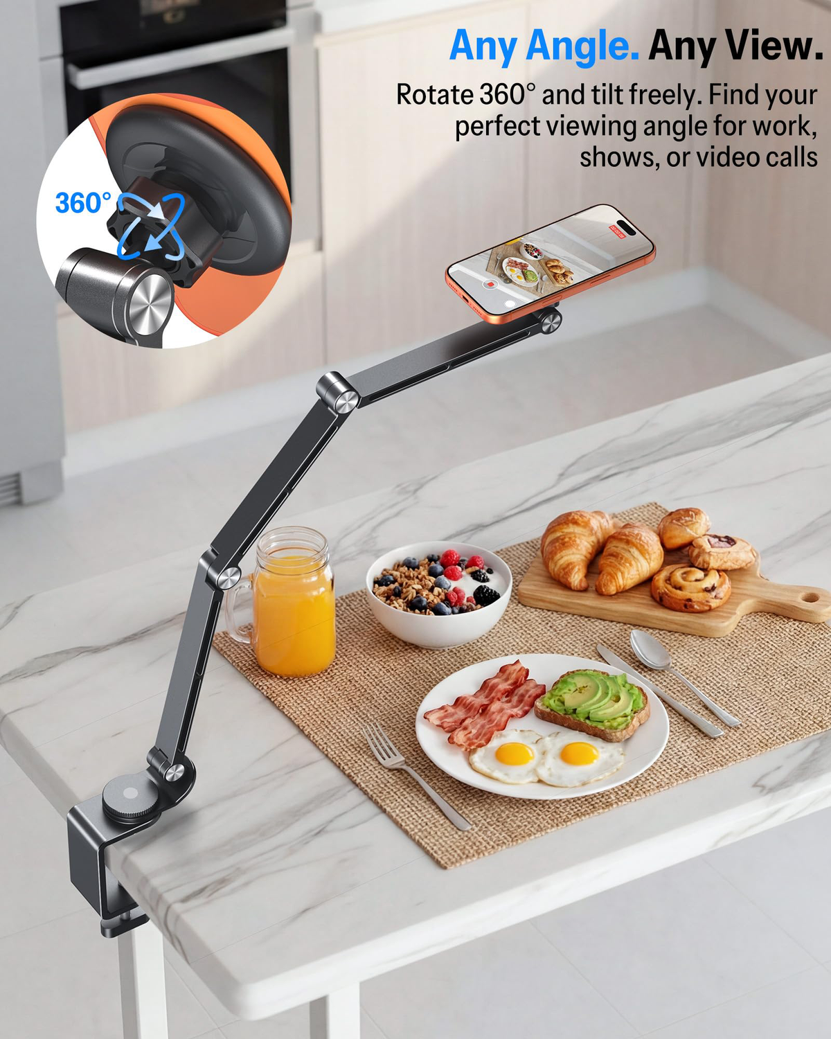 GH04 Tablet Stand for iPad with Aluminum Arm, Magnetic Phone Mount