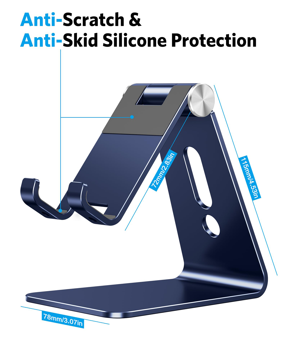 C2 Adjustable Cell Phone Stand with Charging Cutout, Navy Blue
