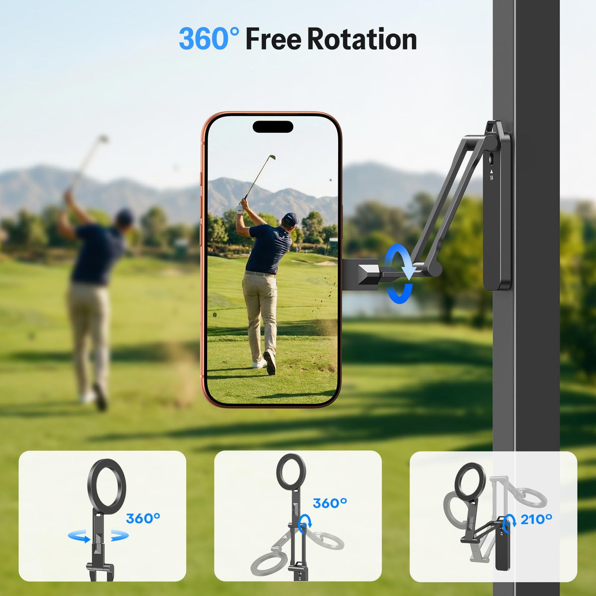 Magnetic Golf Cart Phone Holder, 1/4" Screw, 5.6in Extendable Arm