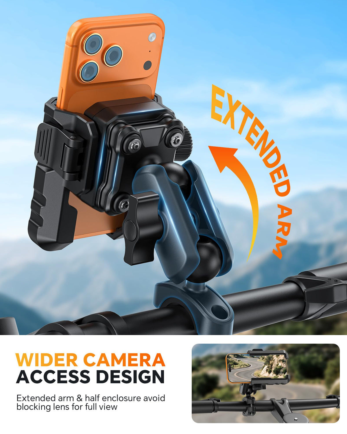 Motorcycle Phone Mount Anti-Theft, Camera-Friendly Bike Phone Holder