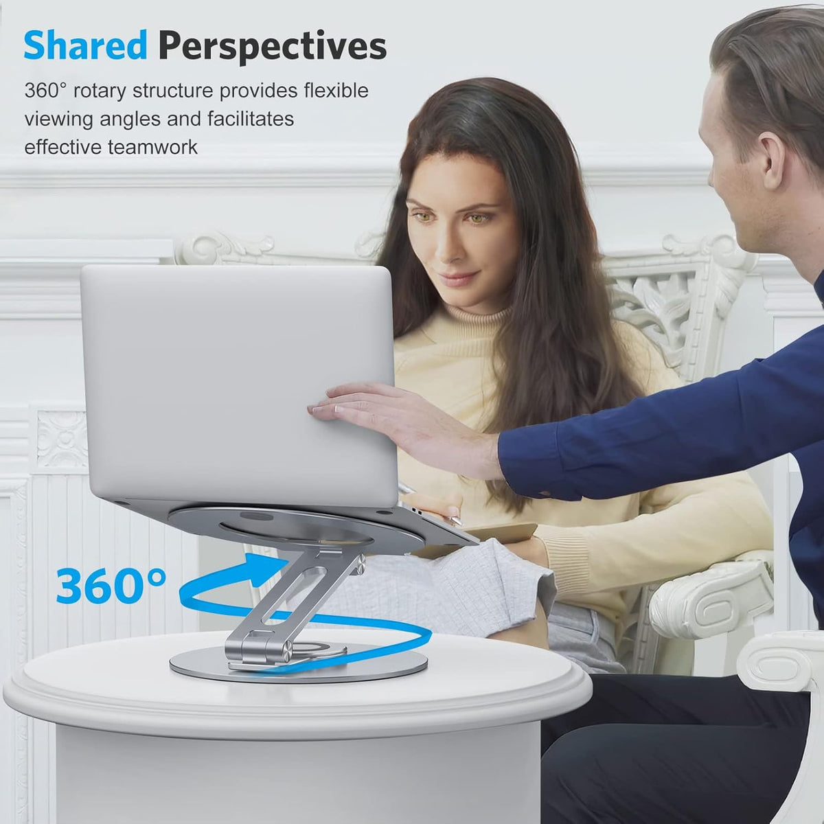 Adjustable Laptop Stand for Desk 360° Rotating Base 17" Cool Grey