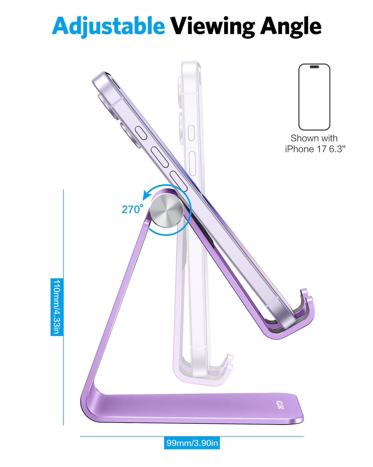 C2 Adjustable Aluminum Cell Phone Stand with Charging Cutout, Purple
