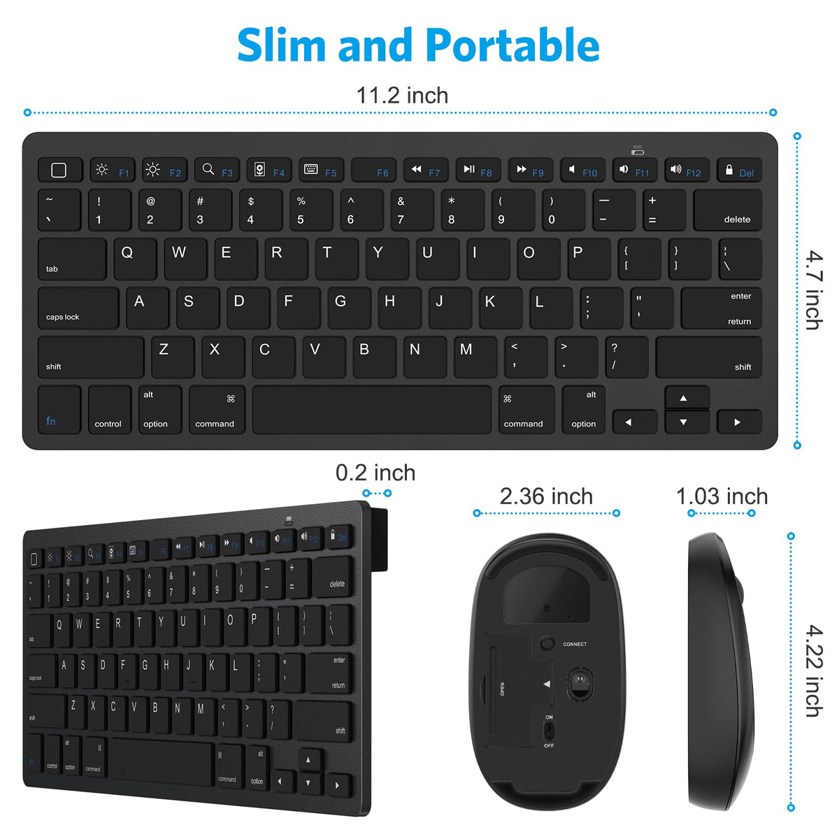 Bluetooth Keyboard and Mouse for iPad, Slim & Silent, Black