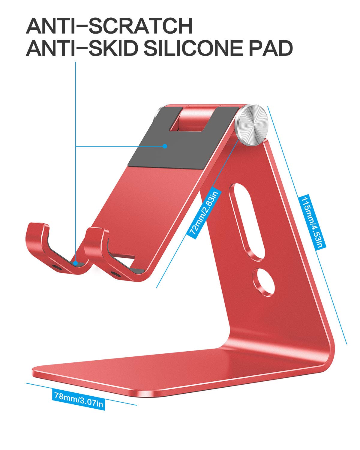 C2 Adjustable Aluminum Cell Phone Stand with Charging Cutout, Red