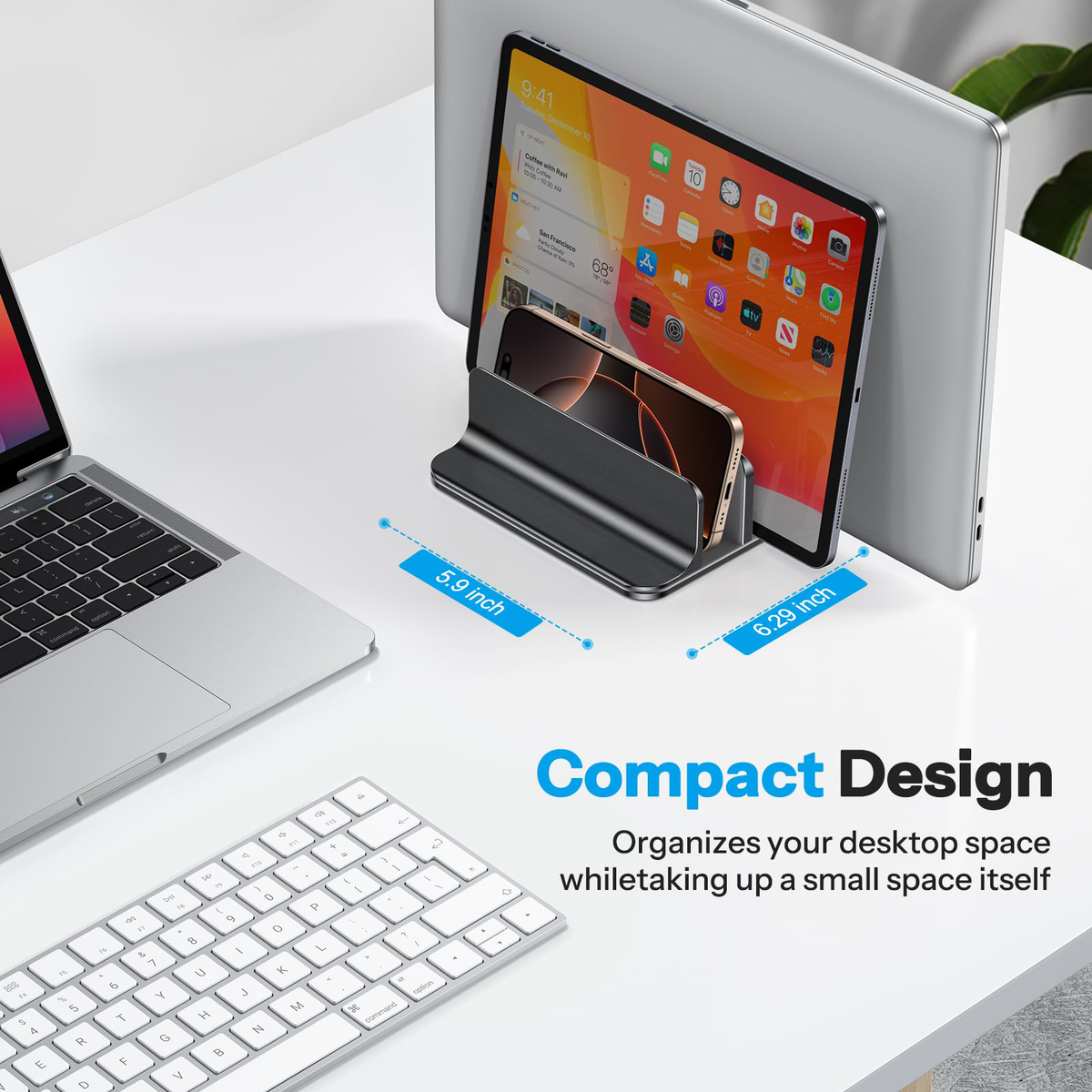 3-Slot Multiple Vertical Laptop Stand, Fits All MacBook, Black