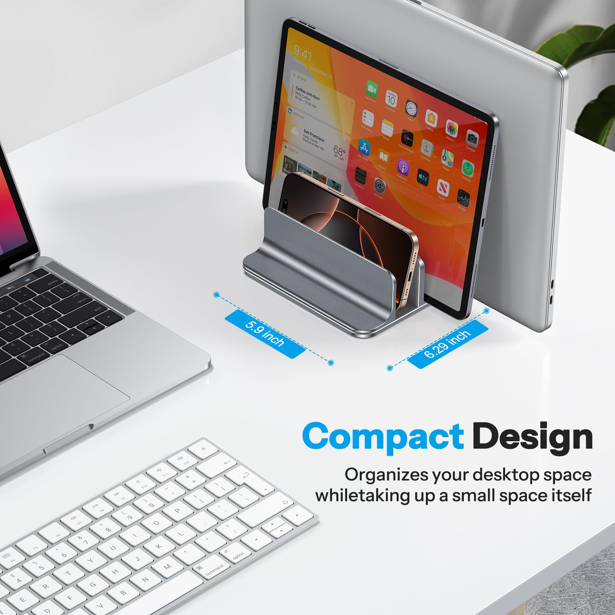 3-Slot Multiple Vertical Laptop Stand, Fits All MacBook, Grey