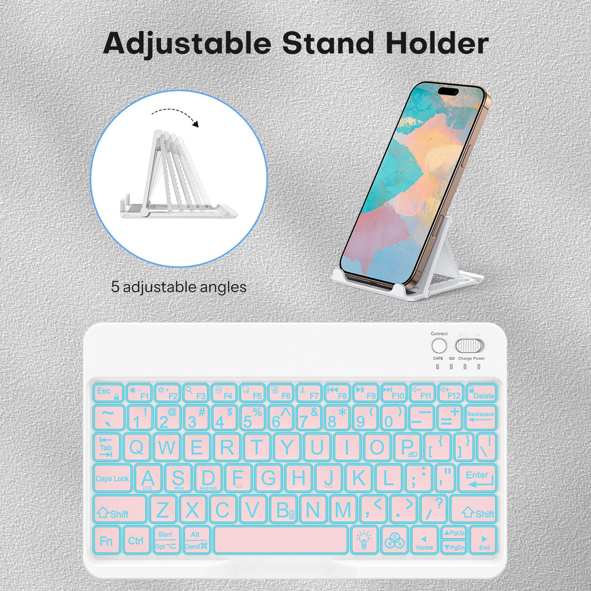 Large Print Bluetooth Keyboard for iPad & Tablets, Backlit, Pink