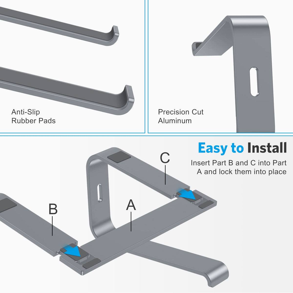 Laptop Stand, Detachable Mount for MacBook Air/Pro Dell HP Grey