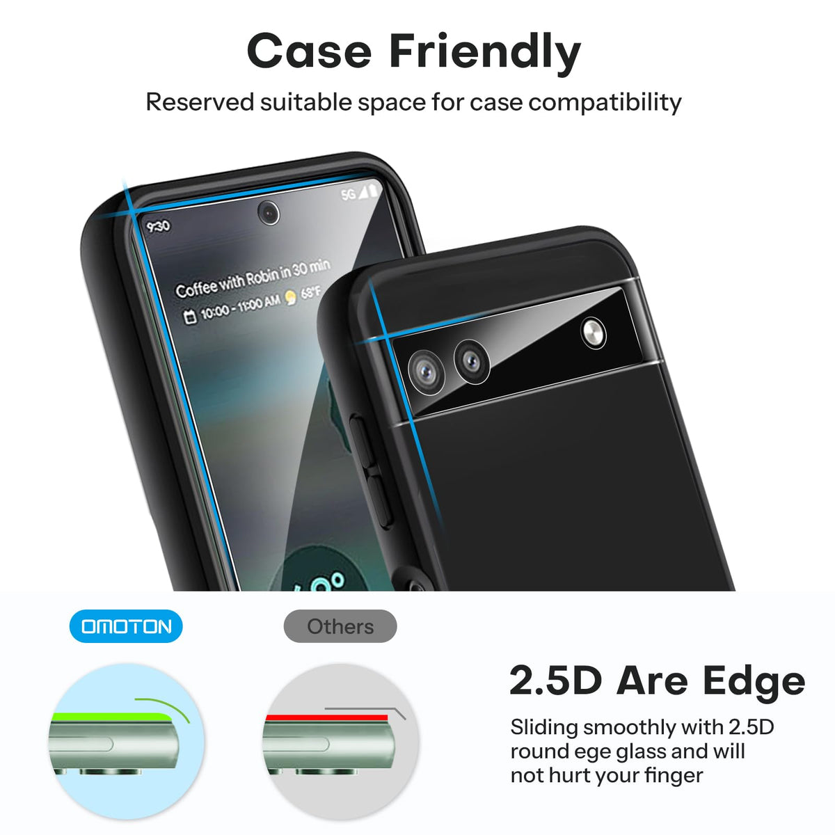 3+2 Pack Screen Protector for Google Pixel 6a (6.1 Inch 2022 Release), 3 Pack Tempered Glass Screen Protector & 2 Pack Camera Lens Protector, Bubble Free/Scratch Resistant