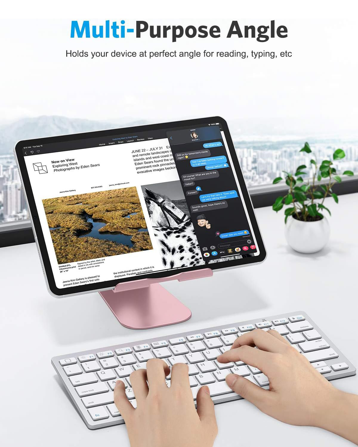 T1 Adjustable Tablet Stand for Desk, Aluminum Holder Rose Gold