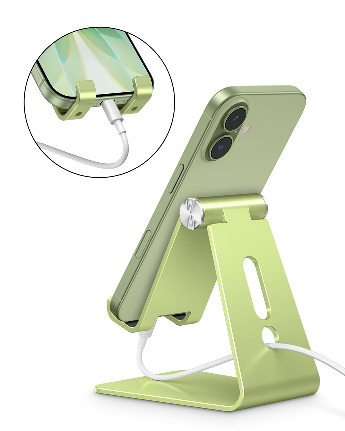 C2 Adjustable Aluminum Cell Phone Stand with Charging Cutout, Green