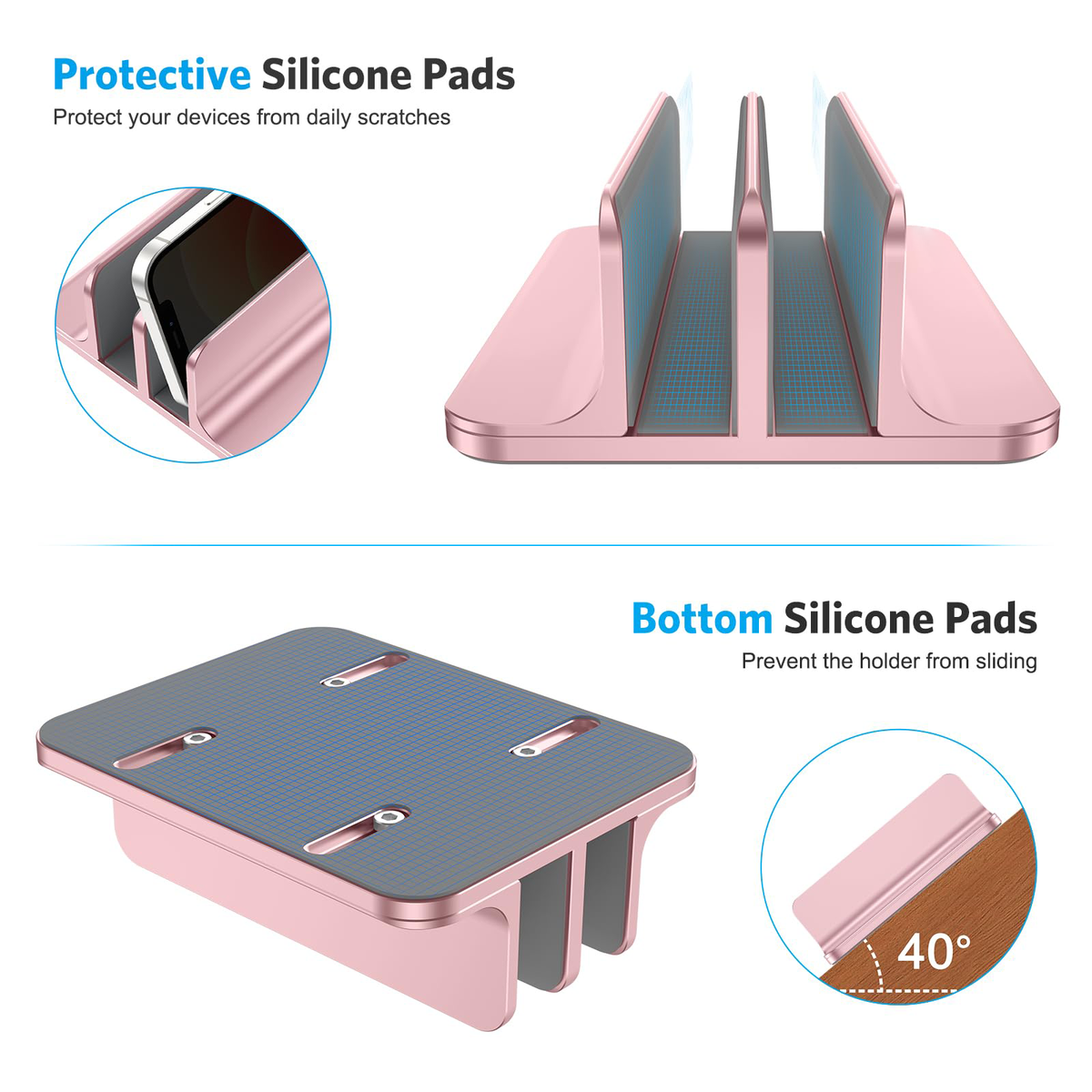 Dual Vertical Desk Laptop Stand Holder, Fits MacBook Air, Rose Gold