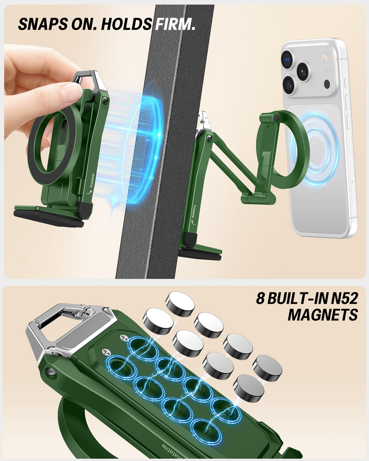 TP02 360°Rotating Adjustable Aluminum for MagSafe Tripod Mount,Green