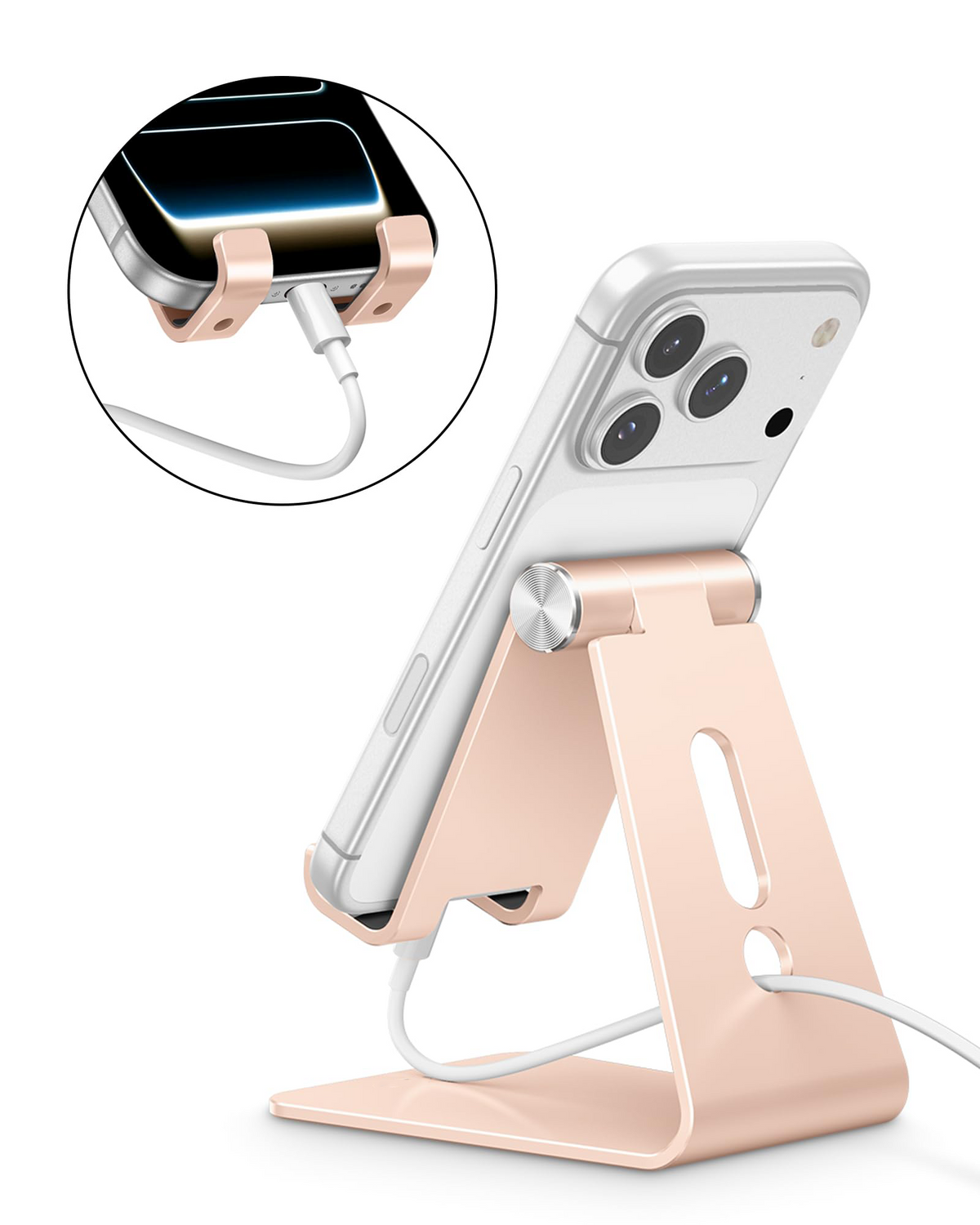 C2 Adjustable Aluminum Cell Phone Stand with Charging Cutout, Gold