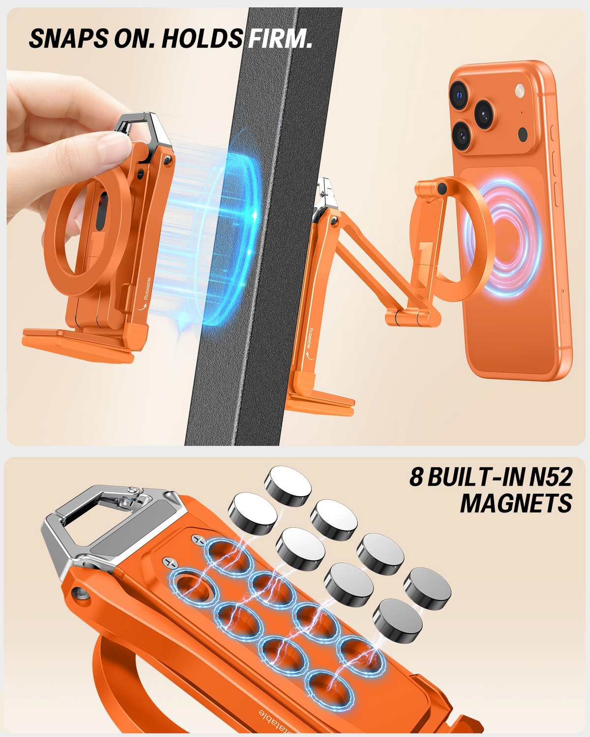 TP02 360°Rotating Adjustable Aluminum for MagSafe Tripod, Orange