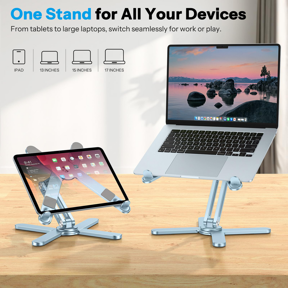 LA10 360° Rotating Laptop Stand Riser Foldable for Desk, Sky Blue