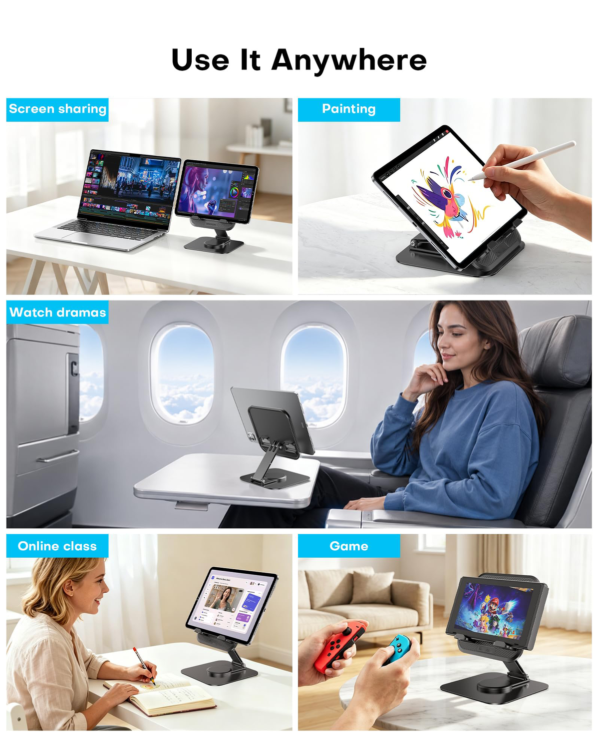 TA04 Ultra-Slim Tablet Stand for iPad, Swivel Phone Holder for Desk