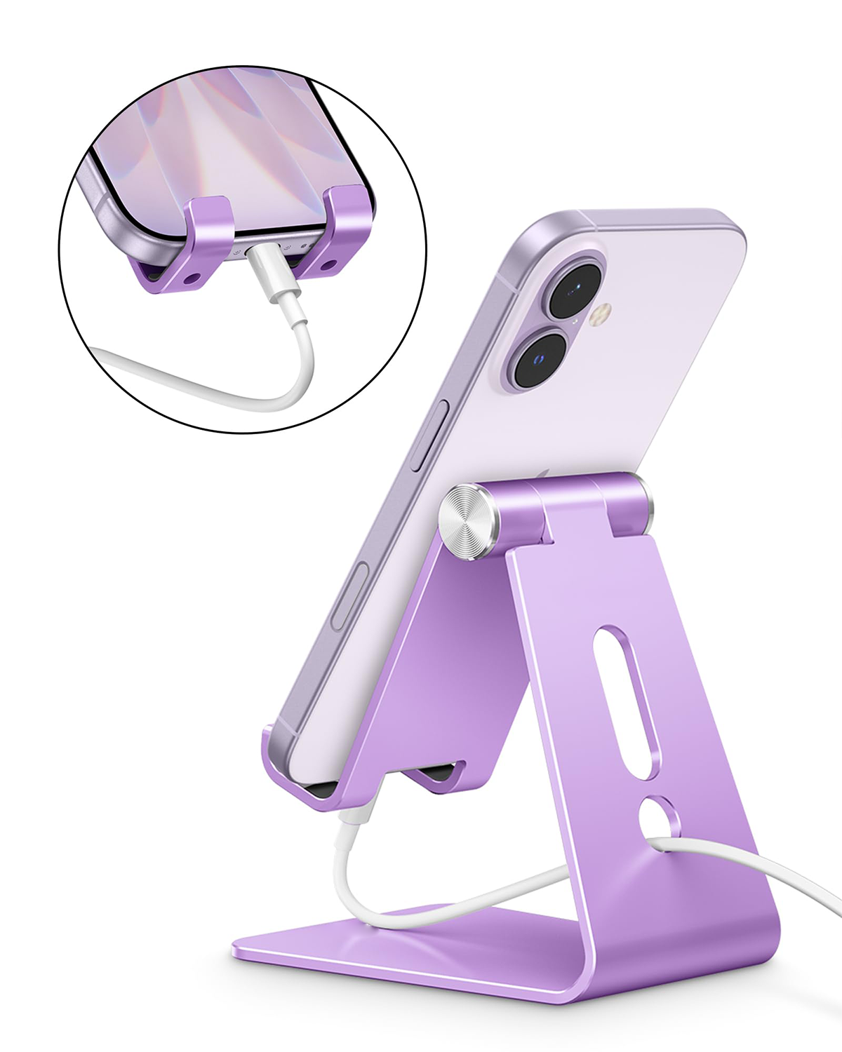 C2 Adjustable Aluminum Cell Phone Stand with Charging Cutout, Purple