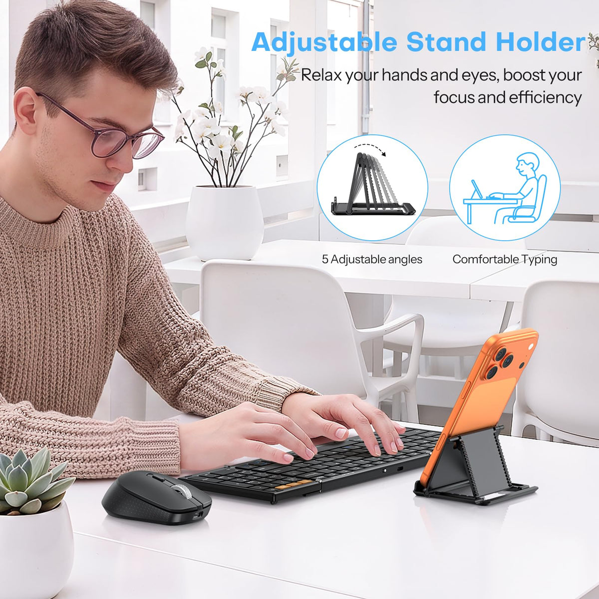 Foldable Keyboard and Mouse for 3 Devices, Wireless Bluetooth Combo