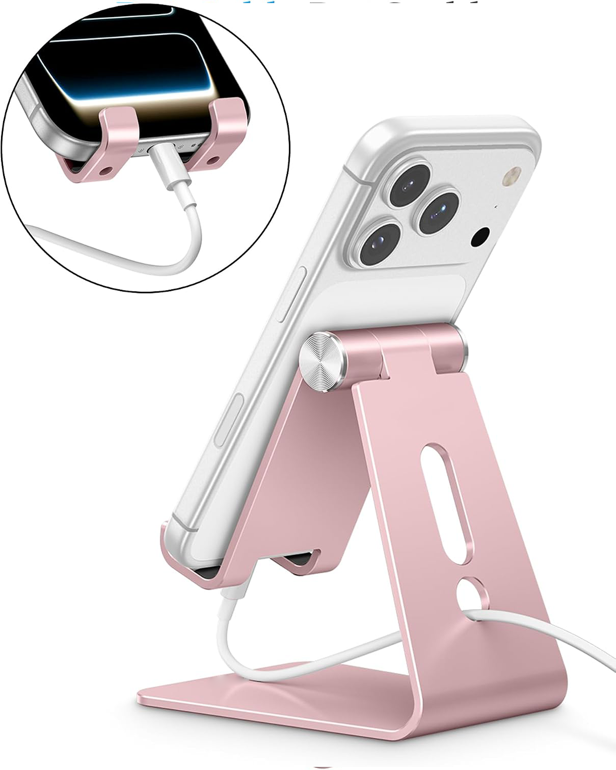 C2 Adjustable Aluminum Cell Phone Stand with Charging Cutout, Rose Gold