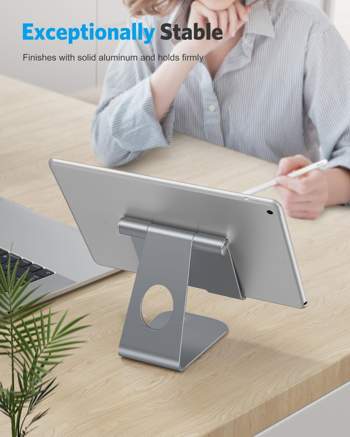 T1 Adjustable Tablet Stand for Desk, Aluminum Holder for iPad Grey