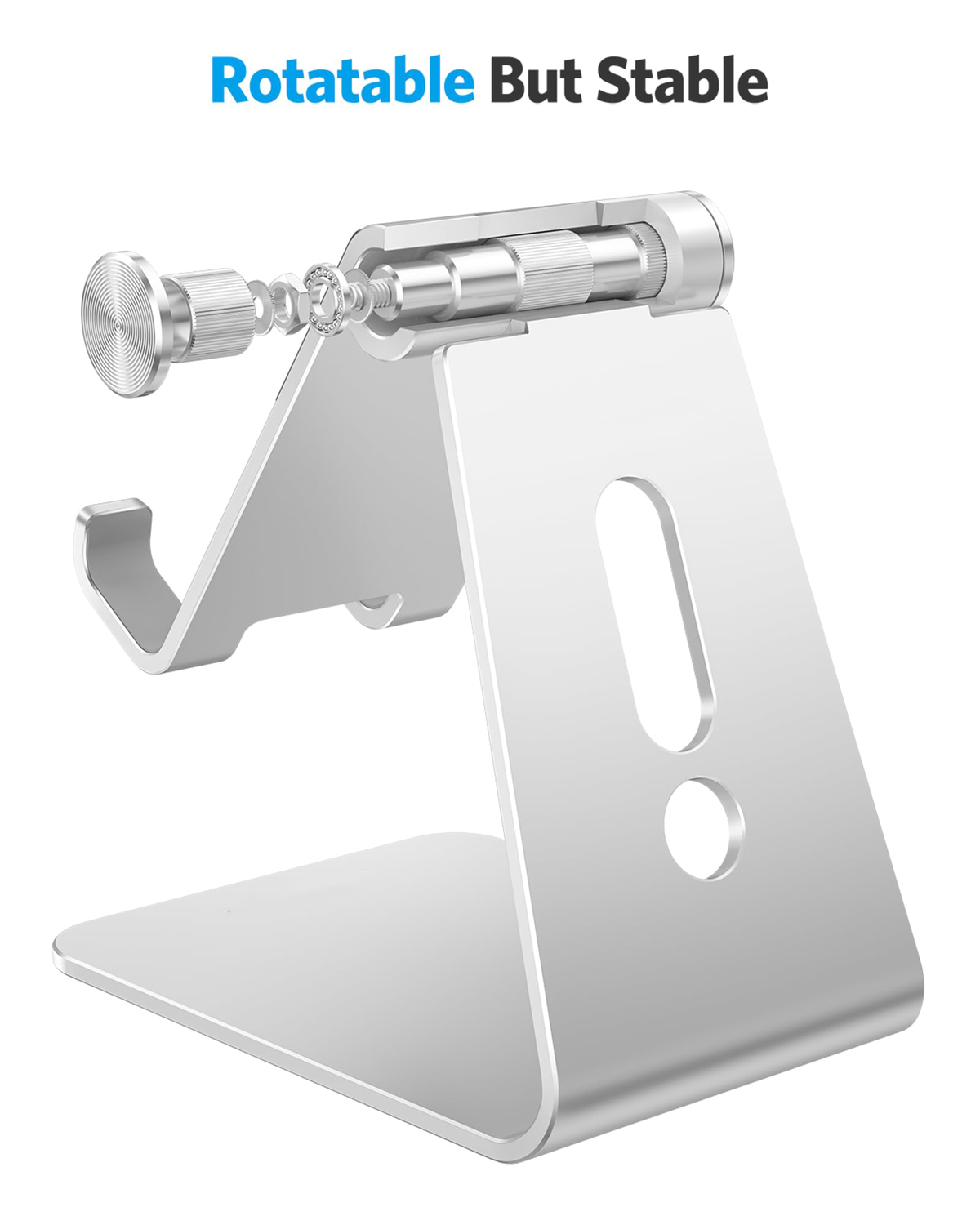 C2 Adjustable Aluminum Cell Phone Stand with Charging Cutout, Silver