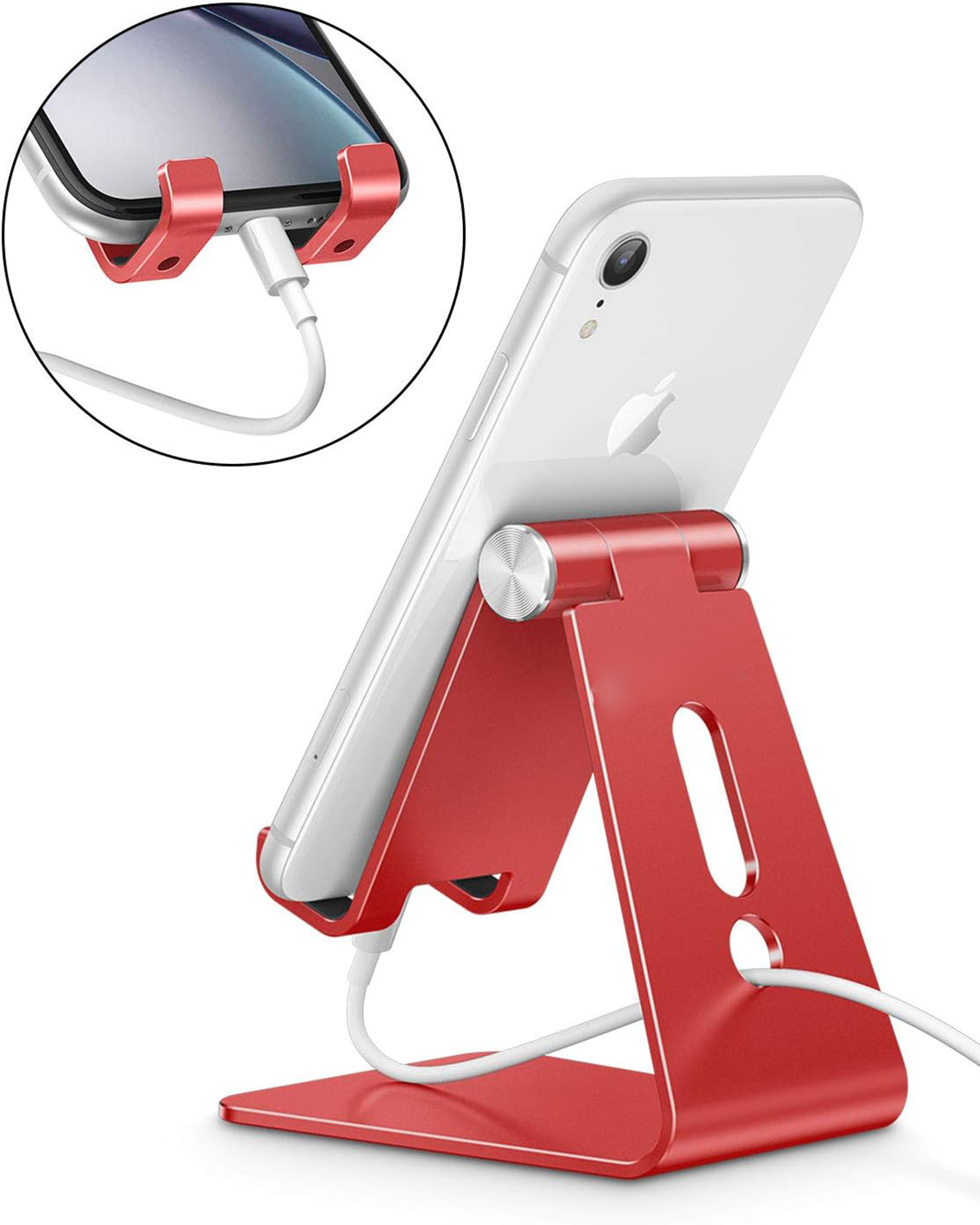 C2 Adjustable Aluminum Cell Phone Stand with Charging Cutout, Red