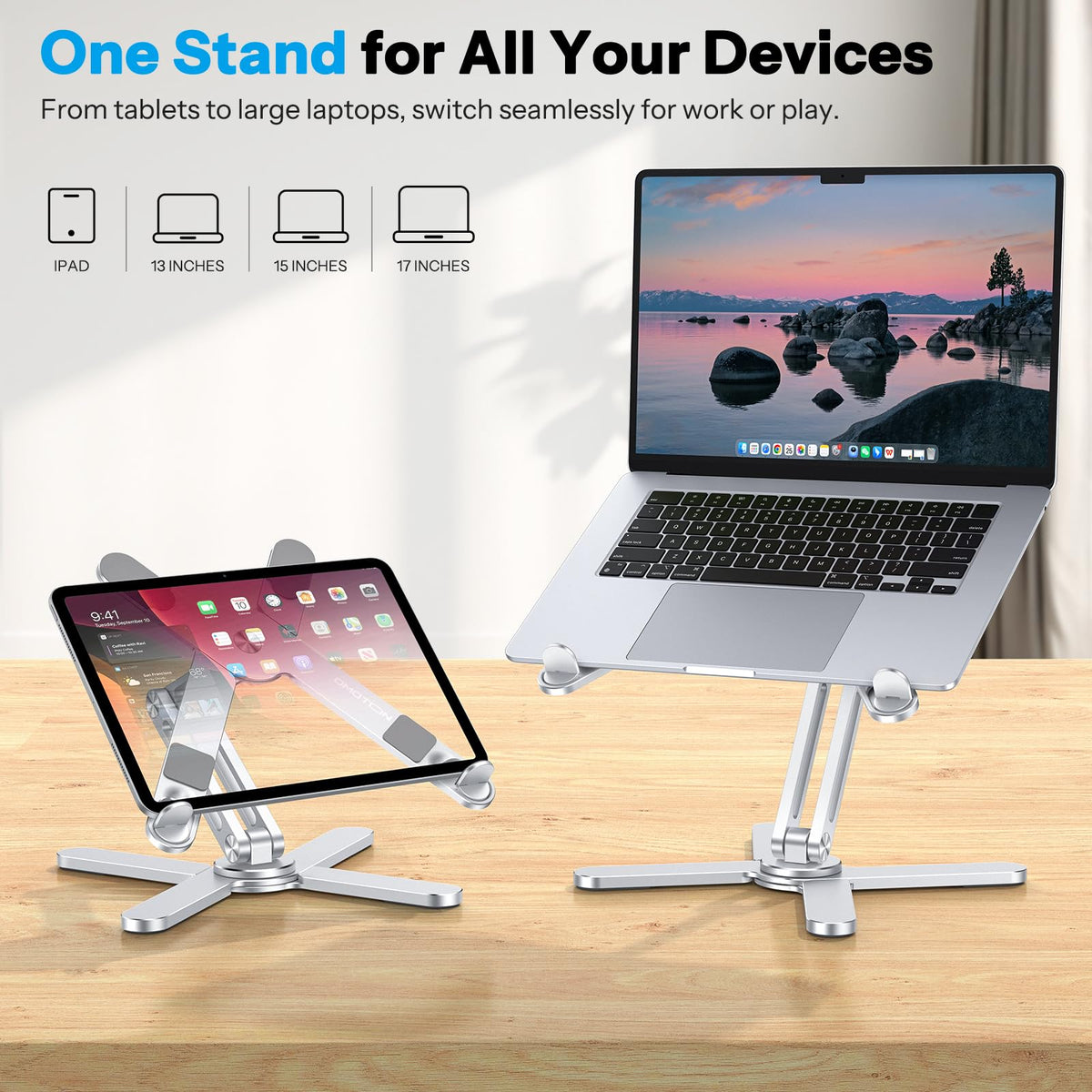 LA10 360° Rotating Laptop Stand Riser Foldable for Desk, Silver