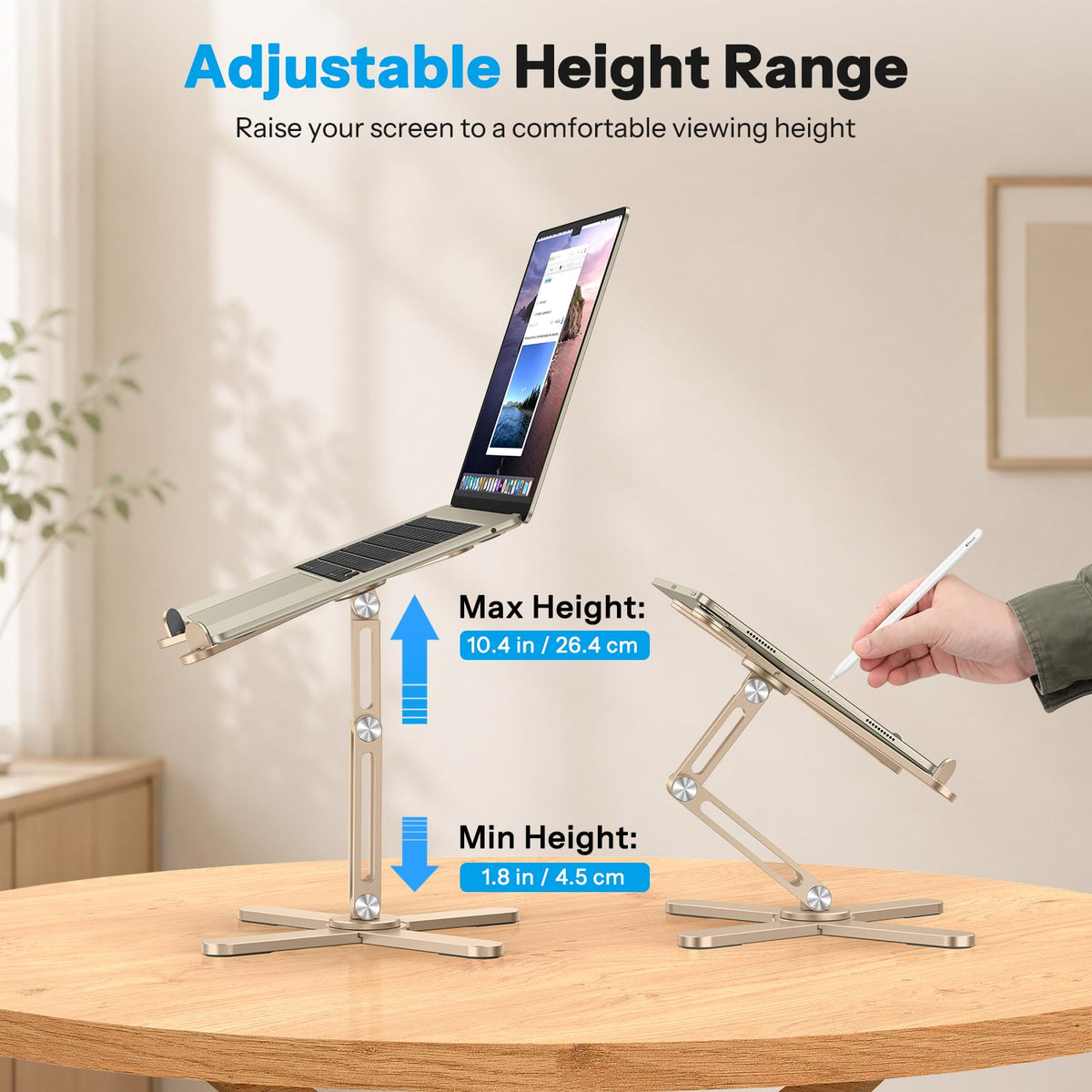 LA10 360° Rotating Laptop Stand Riser Foldable for Desk, Gold
