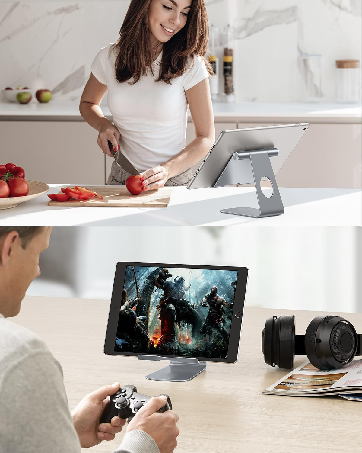T1 Adjustable Tablet Stand for Desk, Aluminum Holder for iPad Grey