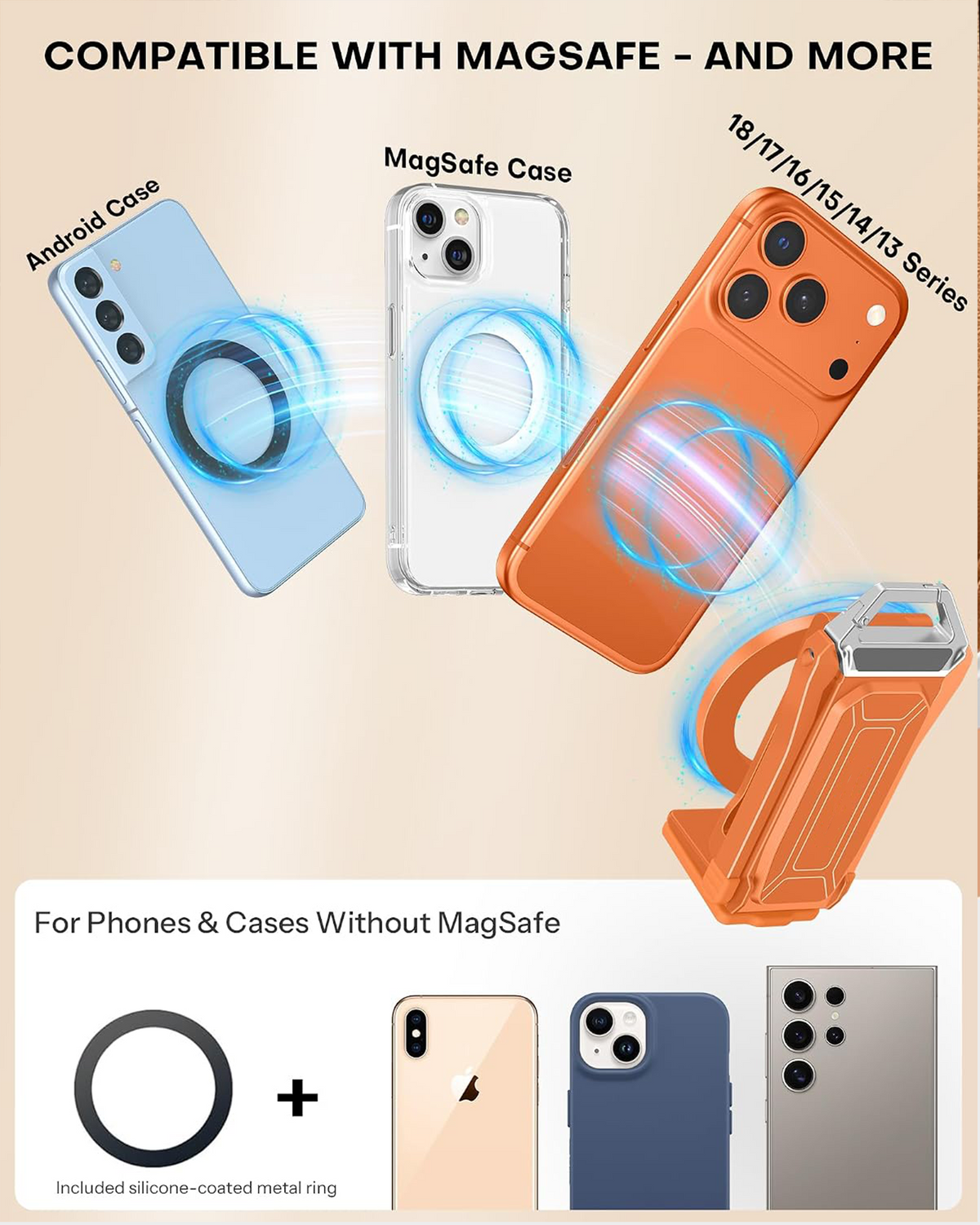 TP02 360°Rotating Adjustable Aluminum for MagSafe Tripod, Orange