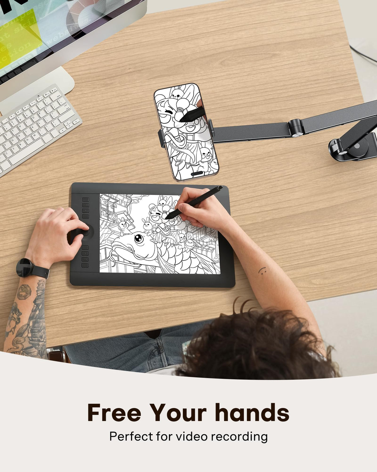 GH03 Tablet Holder with 2 ABS Clamps, Aluminum Long Arm Mount, Black