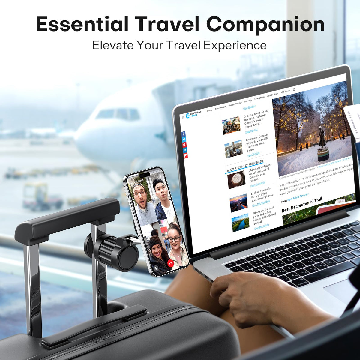 360°Rotating Magnetic Airplane Phone Holder Mount, for Magsafe Airplane Travel Essentials Accessories, Adjustable Foldable Universal Handsfree Phone Stand for iPhone 17 16 15 14 Pro Max Air