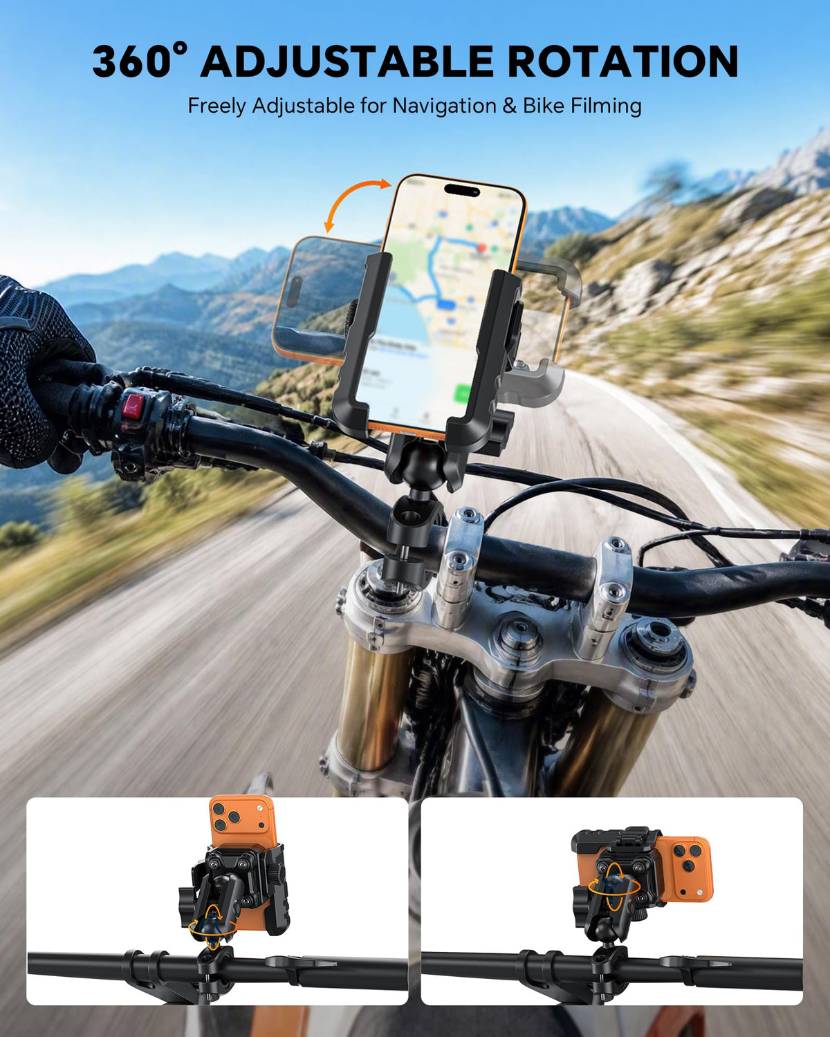 Motorcycle Phone Mount Anti-Theft, Camera-Friendly Bike Phone Holder