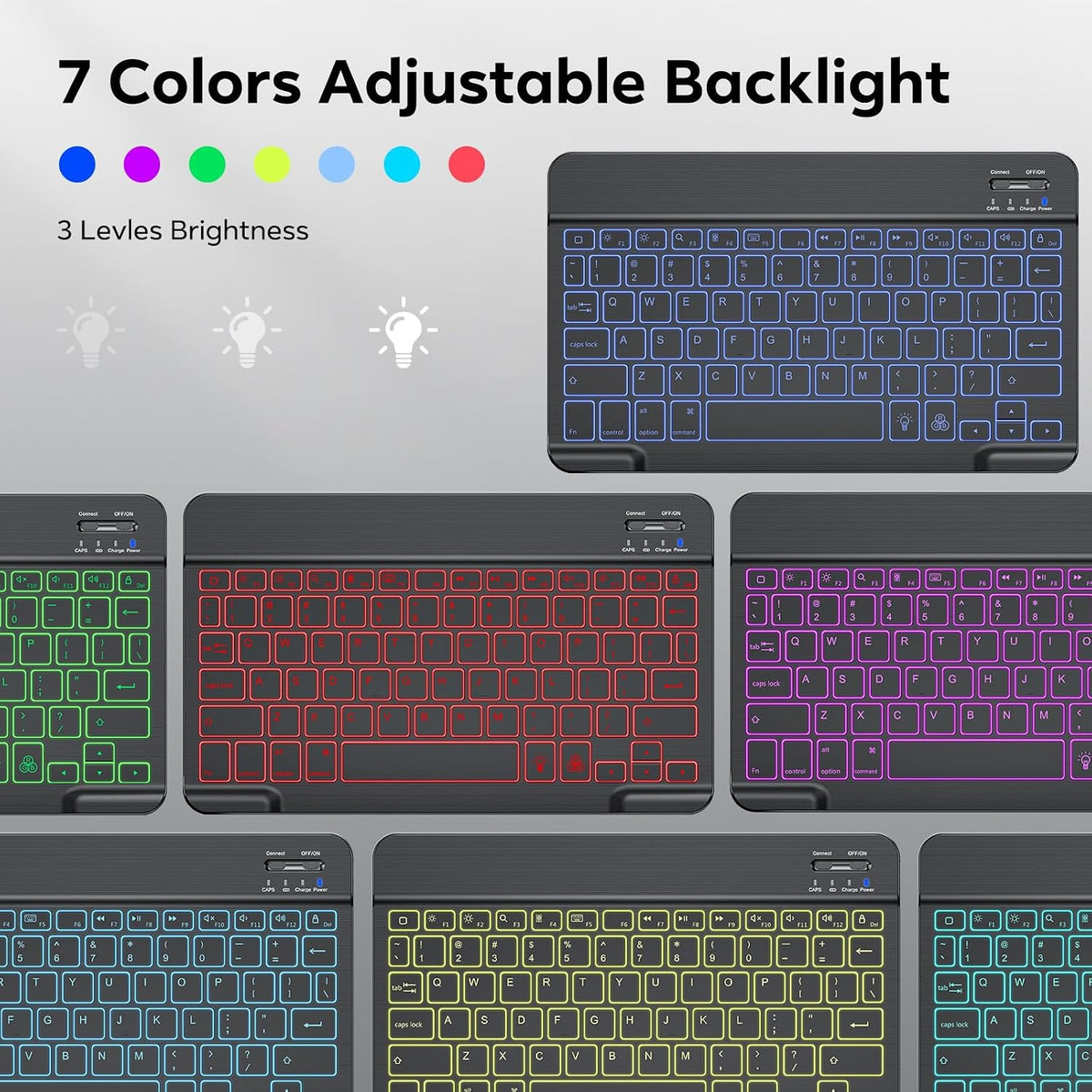 7 Color Backlit & Rechargeable Bluetooth Keyboard for iPad & iPhone