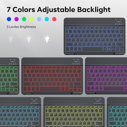 7 Color Backlit & Rechargeable Bluetooth Keyboard for iPad & iPhone