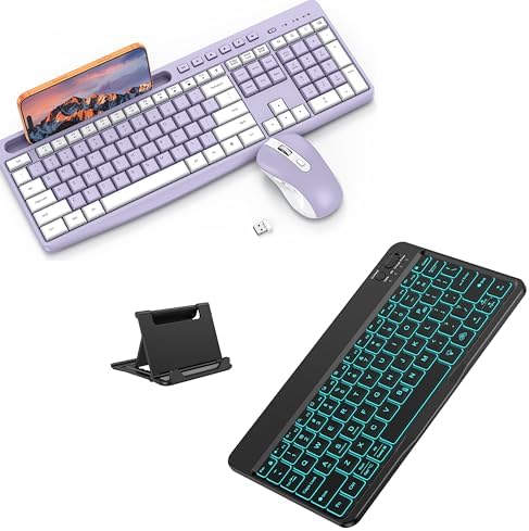 Wireless Keyboard and Mouse Combo for PC/Computer/Windows & Bluetooth Rechargeable Keyboard for Tablet/Android/Windows/iOS