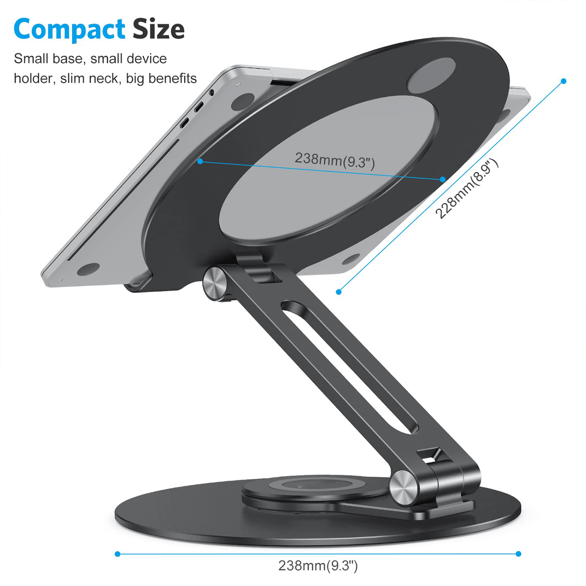 Adjustable Laptop Stand for Desk 360° Rotating Base up to 17" Black