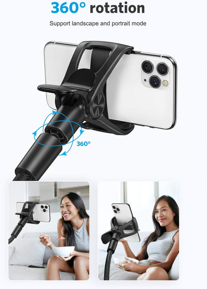 Gooseneck Phone Holder, Lazy Phone Stand with Flexible Long Arm and Bracket Grip for iPhone 13 Pro/12 Pro Max/X, Sumsung S20/ S10, Nintendo Switch and Other 4.0-6.7 Inch Devices, Black