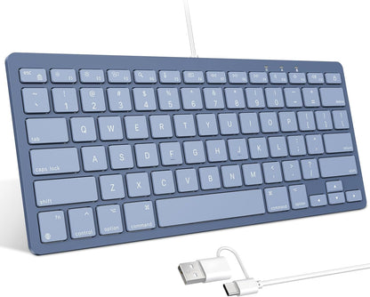 Quiet Scissor Switch Wired Keyboard for Mac, USB-A/Type-C, Blue